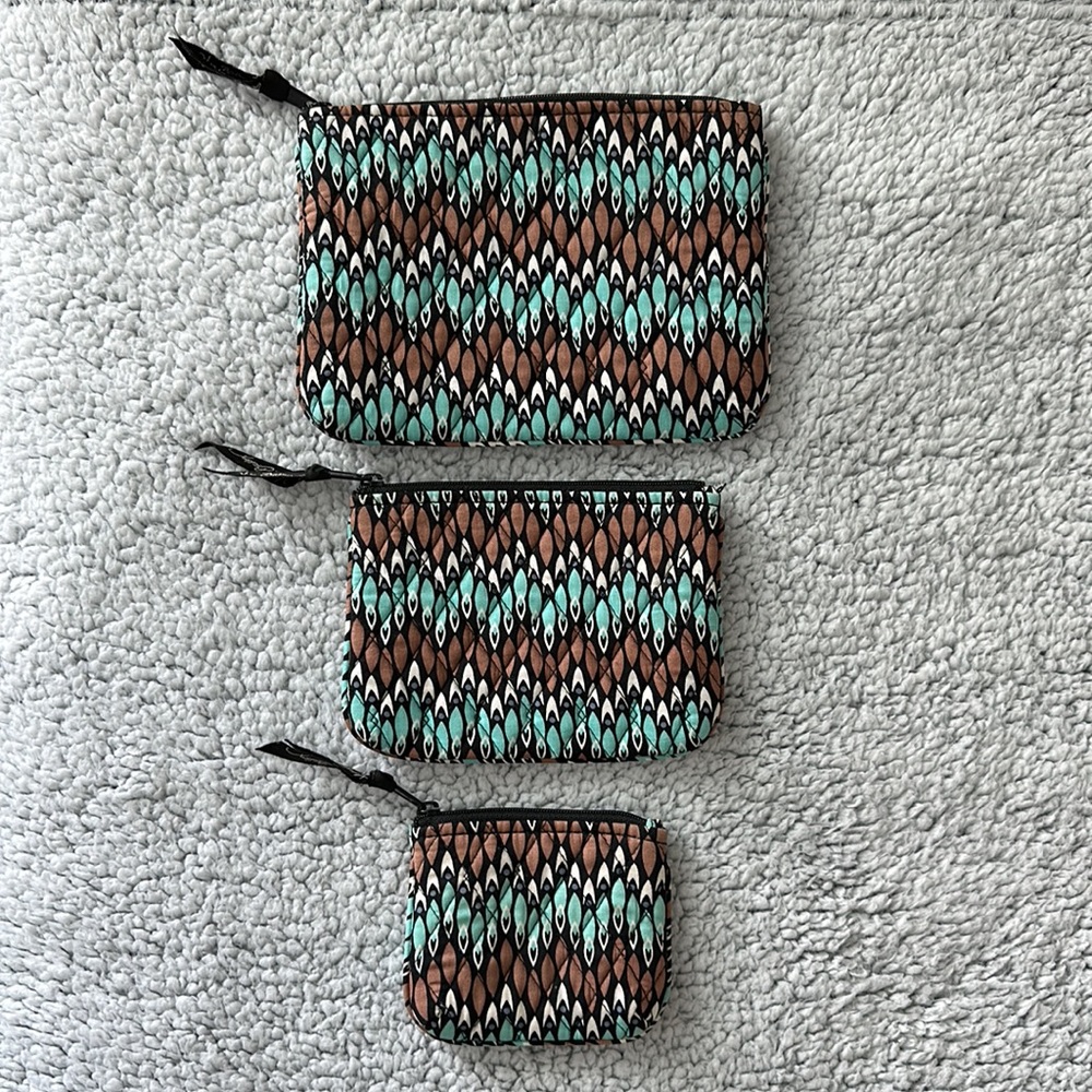 NEW Vera Bradley Sierra Stream Cosmetic Trio matching set of 3 zippered pouches